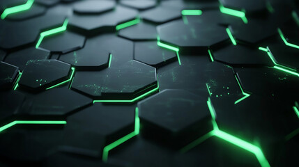 Obraz premium Modern Dark hexagonal with green lines background