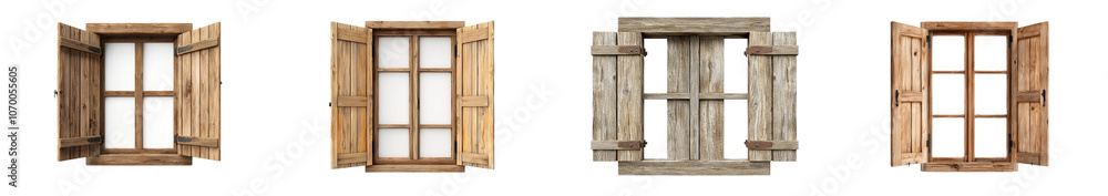Poster background of transparent wooden window with open door