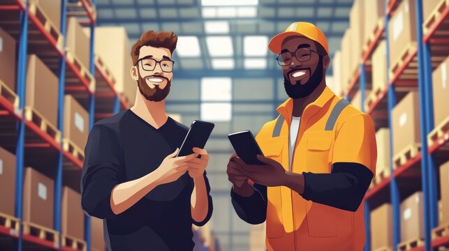 Two Smiling Men in a Warehouse