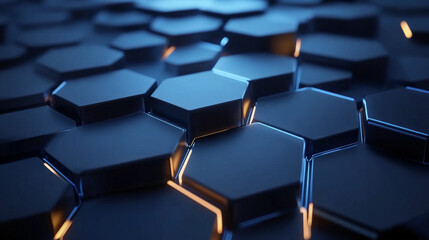 Obraz premium Modern Dark hexagonal with blue lines background