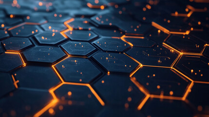 Obraz premium Modern Dark hexagonal with orange lines background