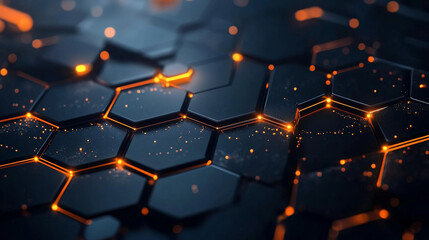Modern Dark hexagonal with orange lines background