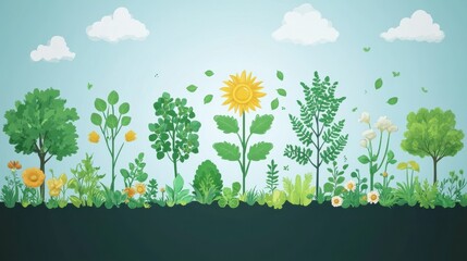 Educational Vector Chart of Different Plants and Icons