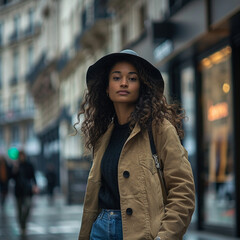 Fototapeta premium portrait of a woman in the city, Generative AI
