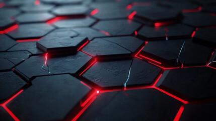 Obraz premium Modern Dark hexagonal with red lines background