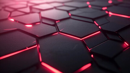 Obraz premium Modern Dark hexagonal with red lines background
