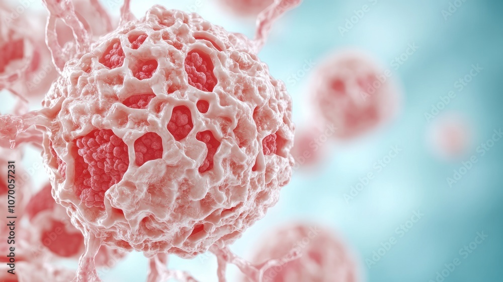 Poster explore the intricate structure of cancer cells under a microscope