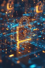 Abstract crypto cyber security technology on global network background. digital theme. 3d illustration.
