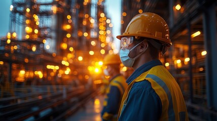 Fototapeta premium Industrial Leak Detection Team in Protective Gear
