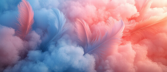 Soft Pink and Blue Feathers in Clouds.