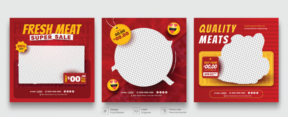 Meat market butchery shop catalog social media post template bundel