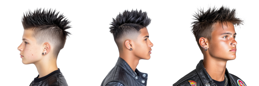 This is a silhouette of a male model with the Faux Hawk hairstyle positioned on a transparent background. The image is a PNG, a cutout of the Faux Hawk model.