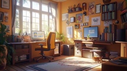 Cozy Workspace with Natural Light by Large Window
