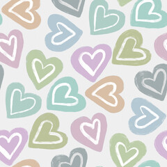A seamless pattern of  hand-drawn pastel hearts
