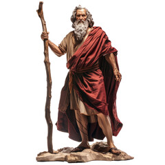 Obraz premium Moses standing with a staff, parting the Red Sea, white background.