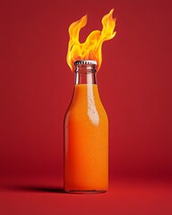 Bottle of chili sauce on dark red background