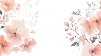 Watercolor illustration spring blossom flowers with soft pink petals and subtle foliage isolated on white background