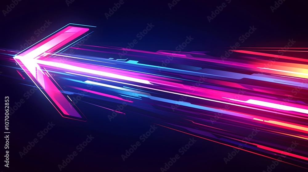 Poster a neon arrow streaks across a dark background with lines of light in vibrant colors.