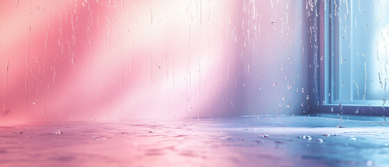 Water Drops on a Pink and Blue Background.