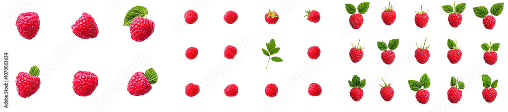 Aufkleber Transparent background with fresh raspberry collection