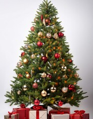 Festive Christmas tree with gifts with white background
