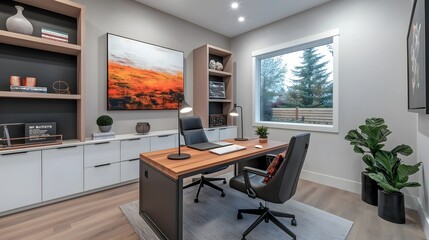 Modern Home Office with Ergonomic Chair & Large Desk