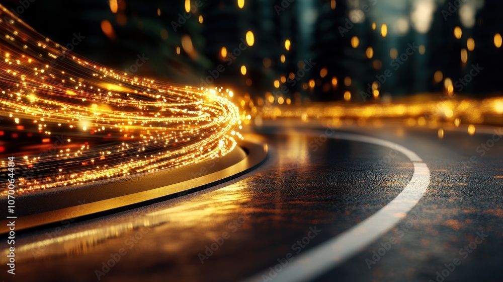 Poster Illuminate your path with dynamic light trails on a serene road