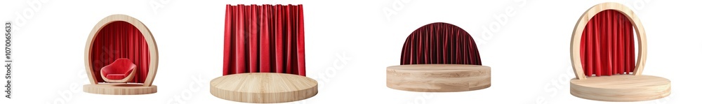 Poster a wooden stage with curtains isolated on a transparent background