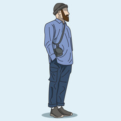vector illustration of a simple and cool style of a bearded man