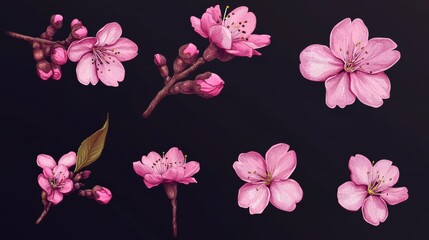 Japanese cherry. Cherry blossom illustration. Vector illustration of sakura.