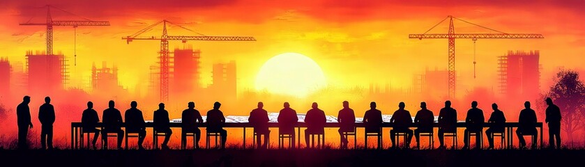 Group Meeting Against Dramatic Sunset Backdrop