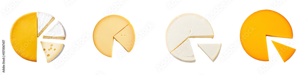 Poster Isolated top view of round hard cheese on transparent background