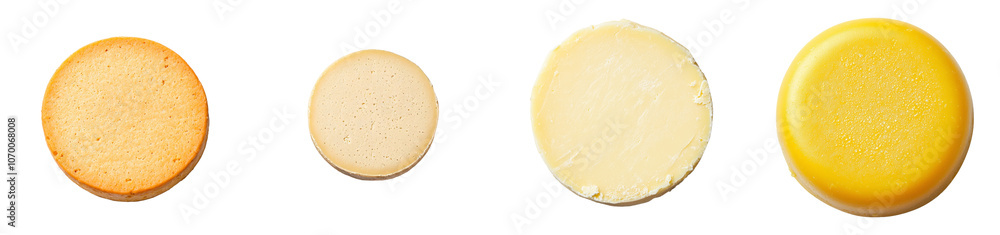 Poster a transparent background with a wheel of cheese on it, top view
