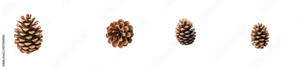 Poster Isolated top view of pine cone on transparent background