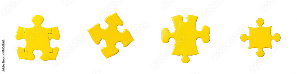 Poster embedded on a transparent background, this yellow puzzle represents connecting and solving problems.