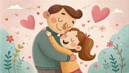 Obraz premium Father and Daughter Embrace: A Tender Illustration of Love and Family