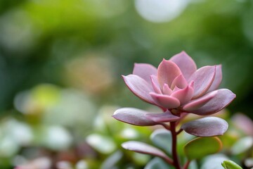 Fototapeta premium Close-up of a pink succulent plant with soft green background.