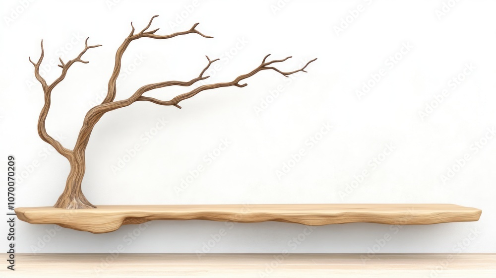 Poster showcase your space with unique tree-inspired wooden shelf design