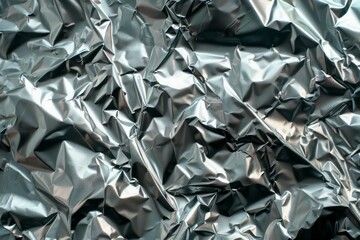Photo of Silver chrome color crumpled aluminum foil. Background texture for backdrops or mapping