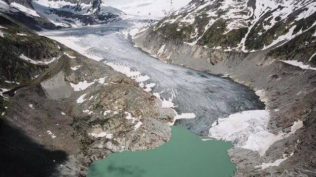 Aerial view of Rhone Glacier (Rhonegletscher, (Valais) Wallis, Switzerland