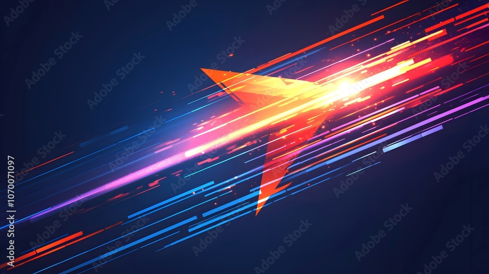 Aufkleber abstract design with a red arrow and colorful streaks of light.