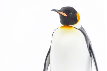 Fototapeta premium Elegant emperor penguin on pristine white background. Penguin Awareness Day