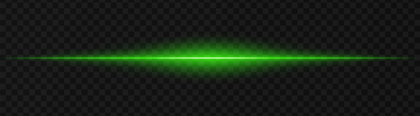 Vibrant green horizontal light beam on a dark, transparent background, perfect for sci-fi, digital graphics, or neon effects. Reflection, spotlight, wallpaper © Кирилл Макаров