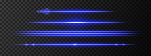 Blue light glare beam. A sharp horizontal beam reflection. Sci-fi designs, light transitions, or futuristic effects. Glowing light streaks and neon effects. Dynamic shine wallpaper background