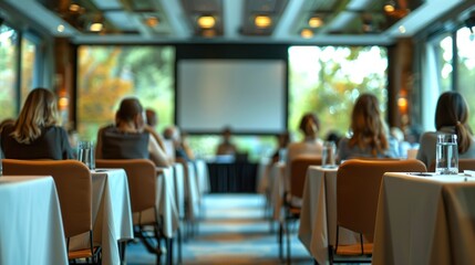 A dynamic image of a seminar being held in a hotel meeting room, where rows of attendees are listening to a speaker, showcasing how the venue is perfect for both small and large corporate events