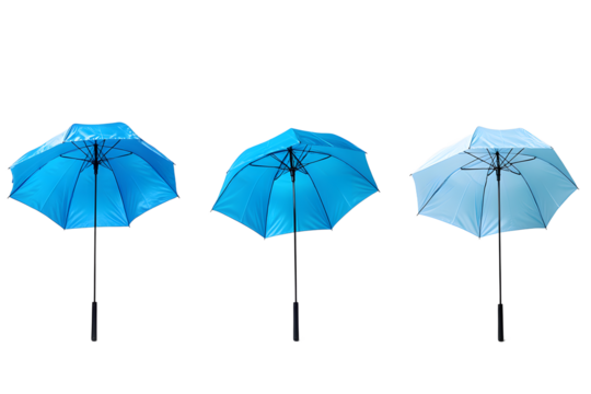 Three Different Blue Umbrellas on a White Background