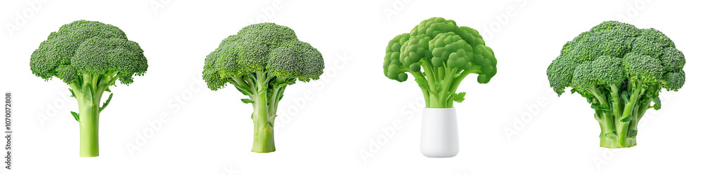 Poster an isolated png of fresh, vibrant green broccoli with detailed textures. ideal for design projects r