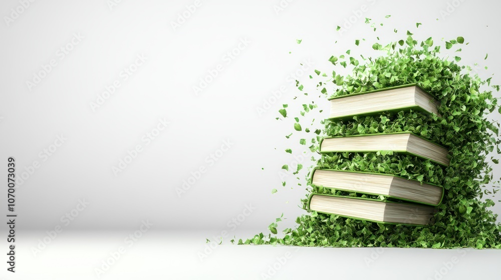 Poster Explore the intersection of nature and knowledge through lush green books