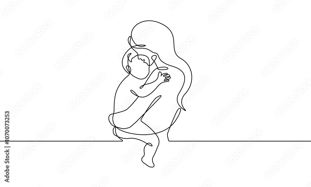 Poster one continuous line drawing of happy family concept. minimalist vector illustration in simple linear