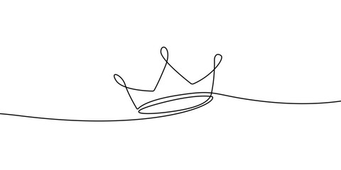 Continuous One Line Drawing on White Background of Crown. Simple Crown Continuous Line Drawing. Contour Modern Minimalist Illustration. Vector EPS 10
